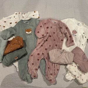 Brand New Footies and Onsies Set - Pink, Green, White